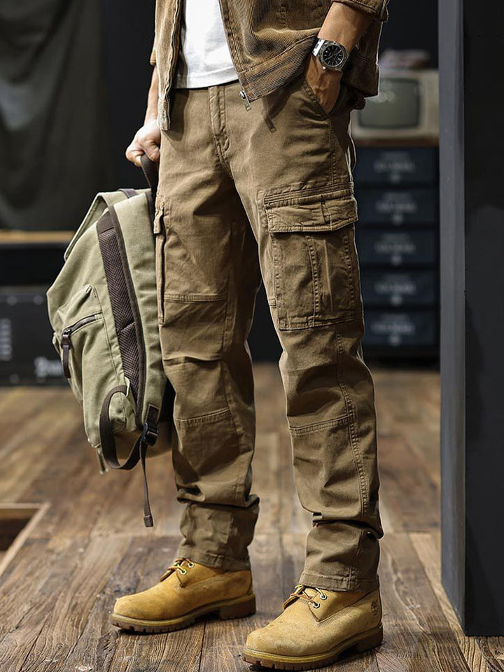 Pantalones cargo rectos para hombre con múltiples bolsillos