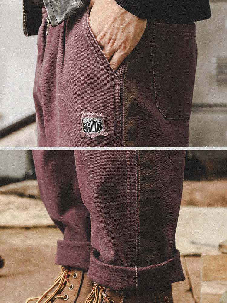 Pantalones casuales de estilo vintage para hombre, 100% algodón, con bandas laterales en contraste