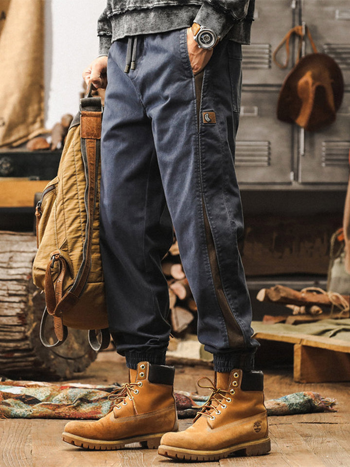 Pantalones de chándal para hombre con bandas laterales y acabado vintage