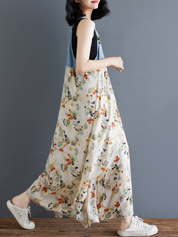 Vestido largo de mezclilla con estampado de acuarela y patchwork