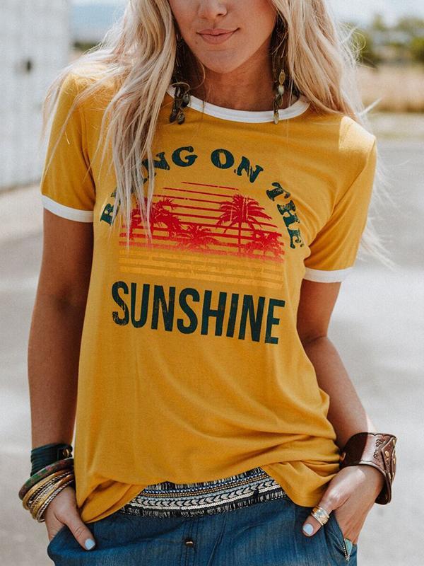 T-shirt graphique « Bring On The Sunshine » pour femme, motif cocotier