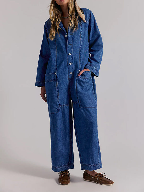 Damen-Jumpsuit aus Denim mit weitem Bein