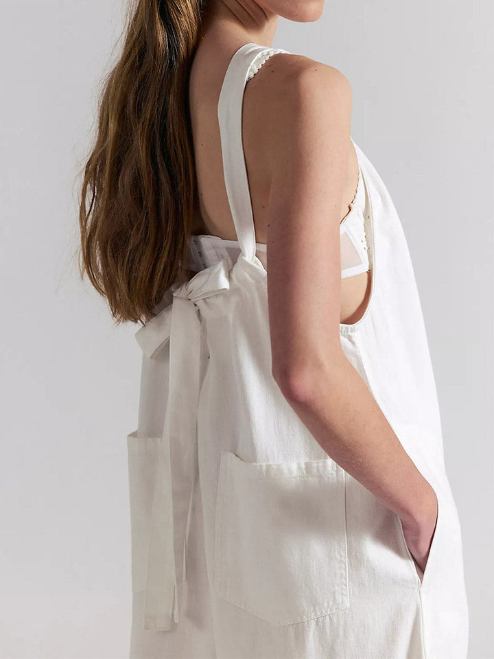Lightweight Denim Wide-Leg Jumpsuit with Tie-Back Straps
