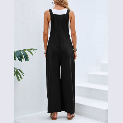 Jumpsuit mit weitem Bein und Riemen mit Knopfleiste und Tasche