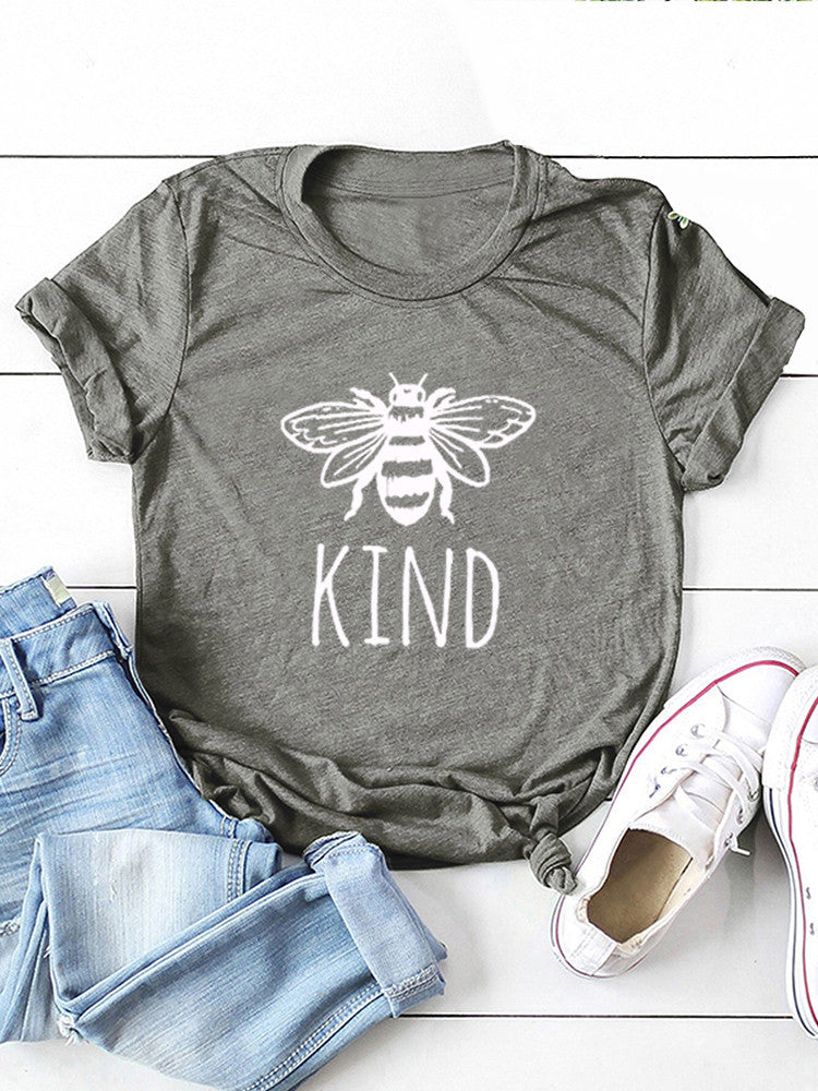 Damen-T-Shirt „Bee Kind“ aus Baumwolle mit Grafikprint