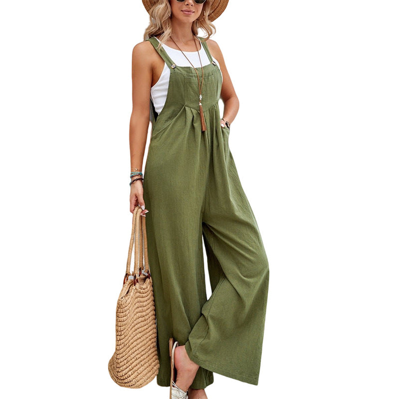 Jumpsuit mit weitem Bein und Riemen mit Knopfleiste und Tasche