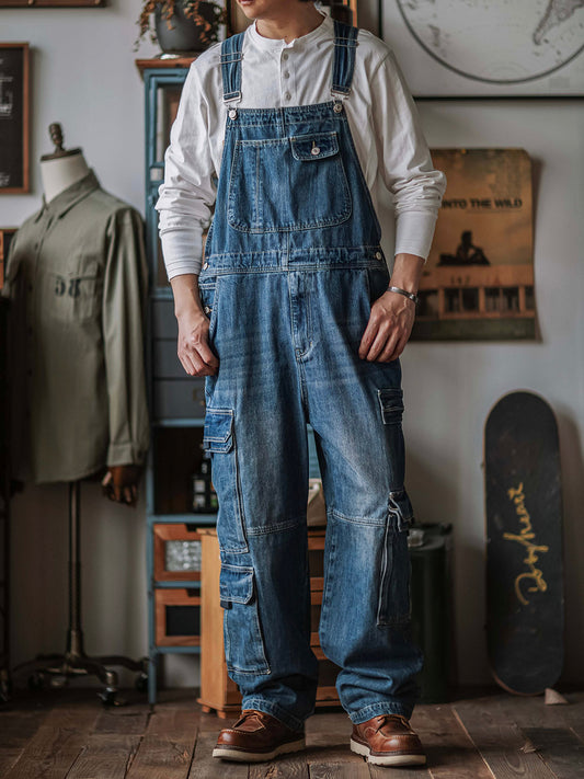 Salopette in denim da uomo con tasche cargo