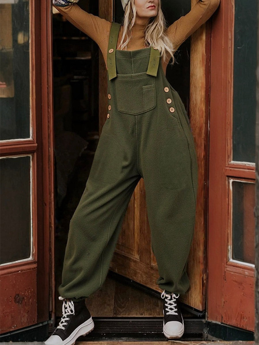 Fleece-Latzhose für Damen mit Kokosnussschalenknöpfen