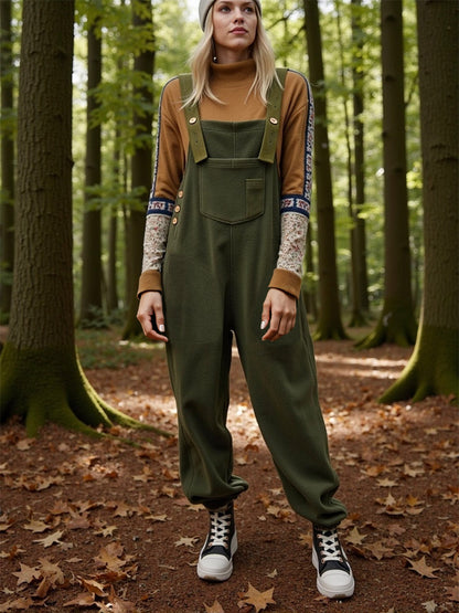 Fleece-Latzhose für Damen mit Kokosnussschalenknöpfen