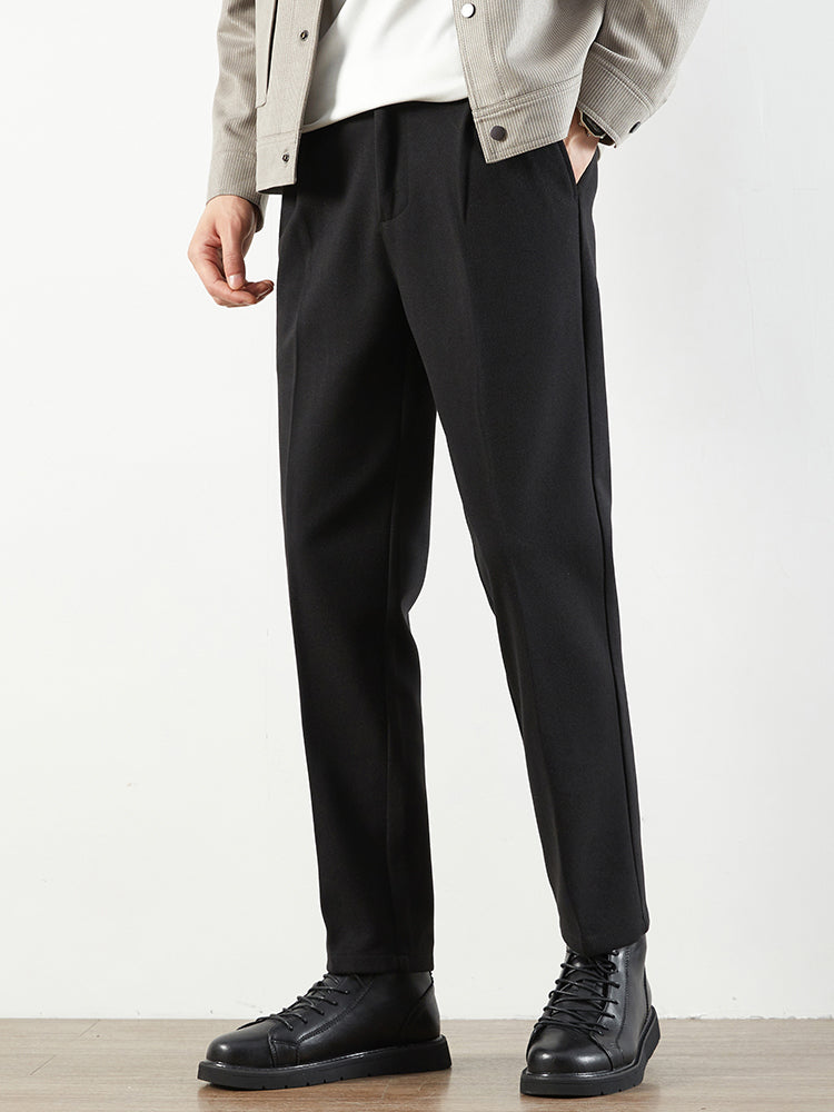 Herren‑Eleganter Woll‑Optik‑Anzugshose, Gerader Cropped‑Schnitt