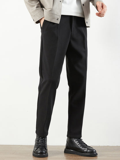Herren‑Eleganter Woll‑Optik‑Anzugshose, Gerader Cropped‑Schnitt
