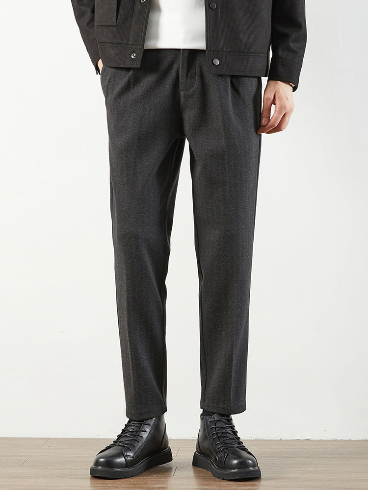Herren‑Eleganter Woll‑Optik‑Anzugshose, Gerader Cropped‑Schnitt