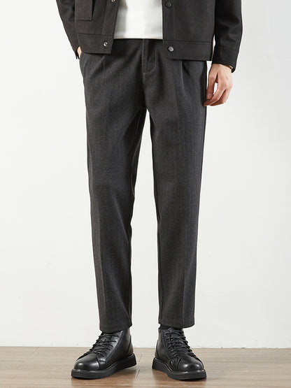 Herren‑Eleganter Woll‑Optik‑Anzugshose, Gerader Cropped‑Schnitt