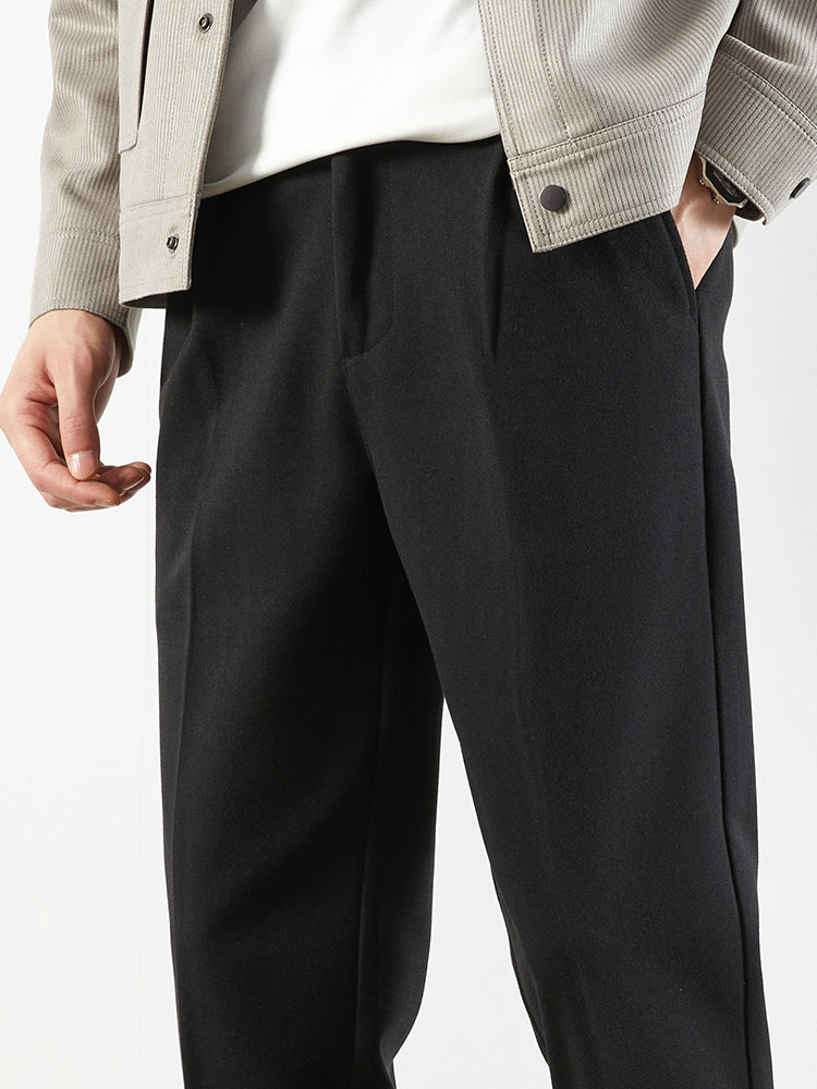 Herren‑Eleganter Woll‑Optik‑Anzugshose, Gerader Cropped‑Schnitt