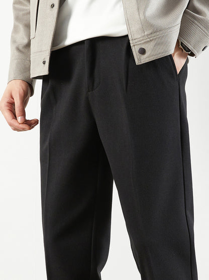 Herren‑Eleganter Woll‑Optik‑Anzugshose, Gerader Cropped‑Schnitt