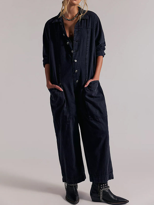 Damen-Jumpsuit aus Denim mit weitem Bein