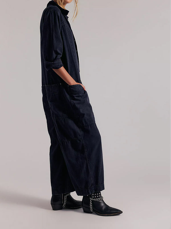 Damen-Jumpsuit aus Denim mit weitem Bein