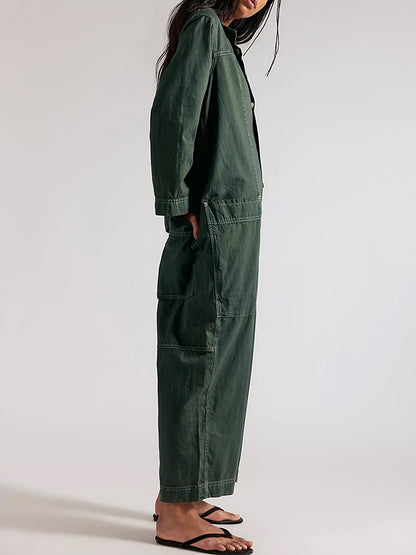Damen-Jumpsuit aus Denim mit weitem Bein
