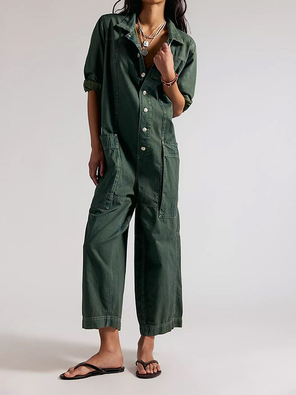 Damen-Jumpsuit aus Denim mit weitem Bein