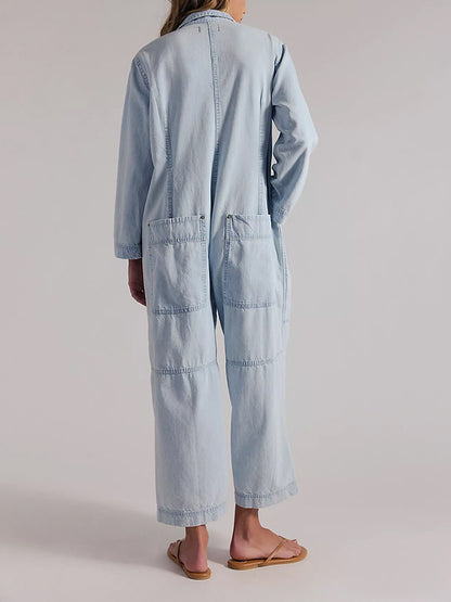 Damen-Jumpsuit aus Denim mit weitem Bein