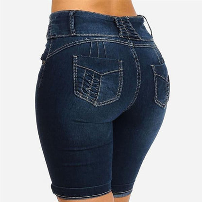 Bermuda-Denim-Shorts für Damen mit 3 Knöpfen